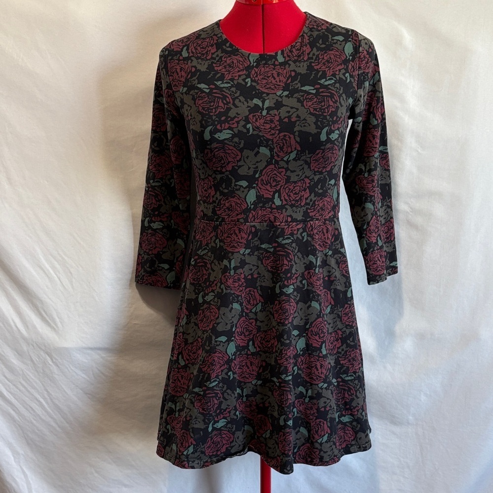 Talula Black and Red Floral Long Sleeve Dress